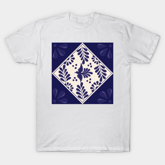 Blue Talavera Tile, Flying Dove by Akbaly T-Shirt by Akbaly